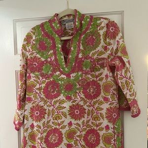 Gretchen Scott Designs Casual Embroidered Tunic Dress Pink/Green